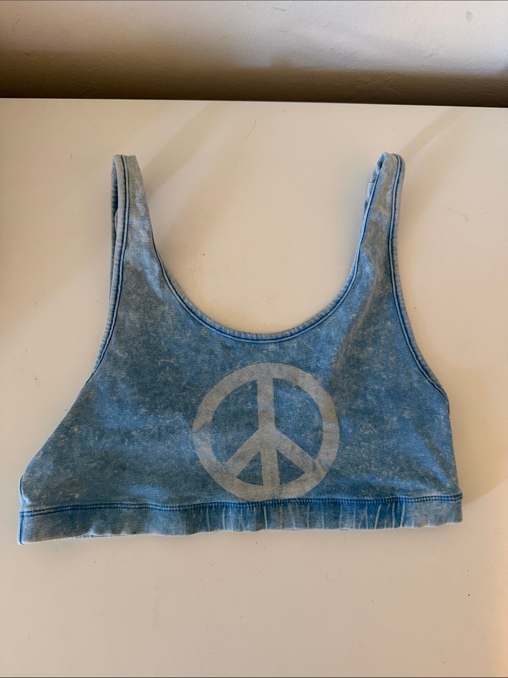 TOPSHOP Blue Washed Peace Sign Crop Tank - Size 8